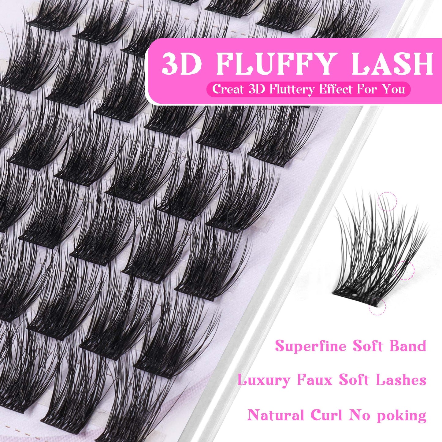 Lash Clusters Kit 10-14mm Lashes with Lash Glue & Applicator Soft Thin Band (01-Kit)