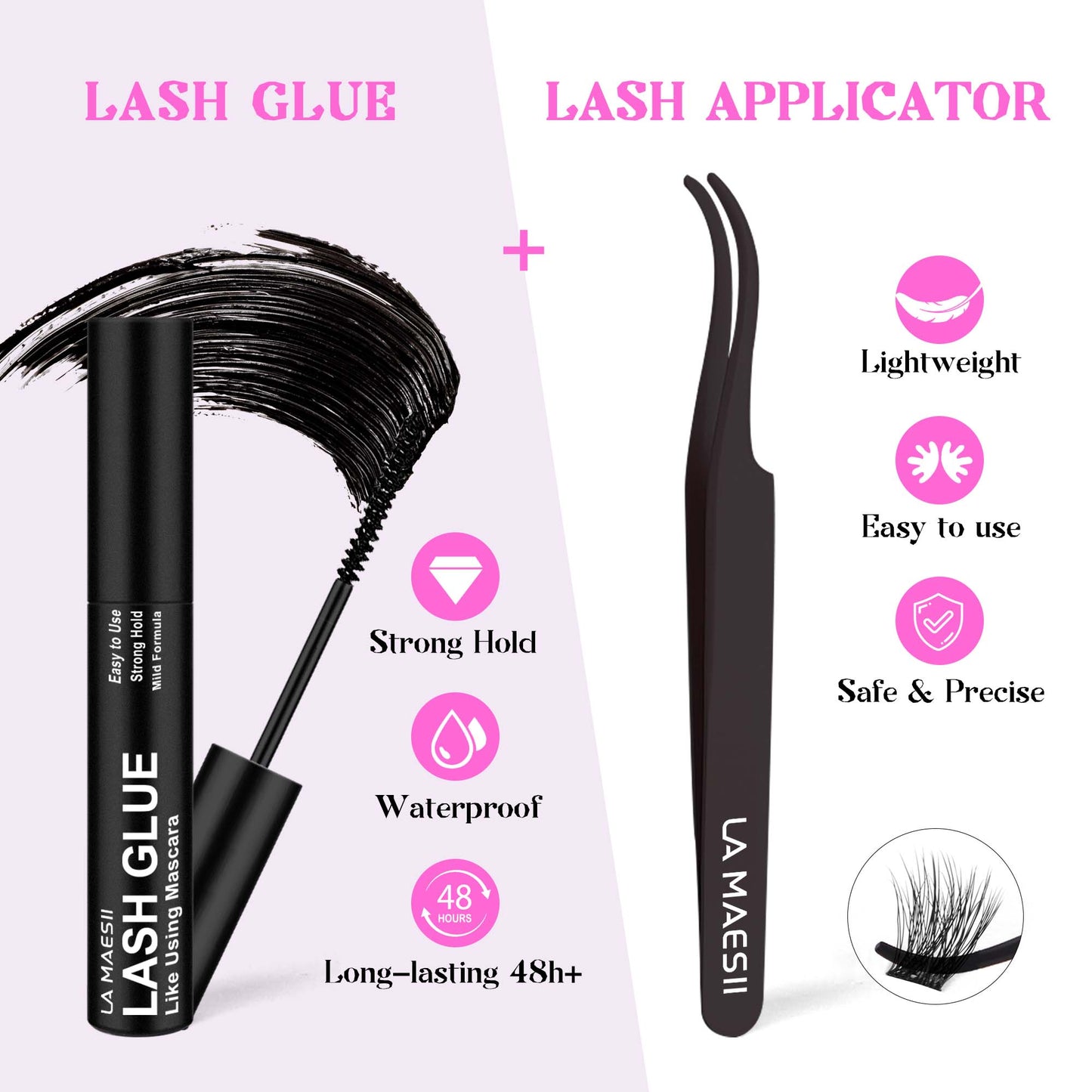 Lash Clusters Kit 10-14mm Lashes with Lash Glue & Applicator Soft Thin Band (01-Kit)