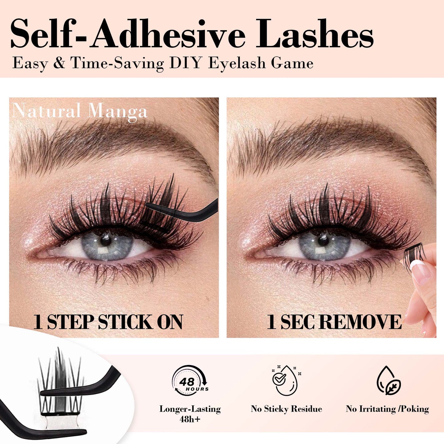 Self Adhesive Lash Clusters, Press-On Lashes (Natural Wispy)