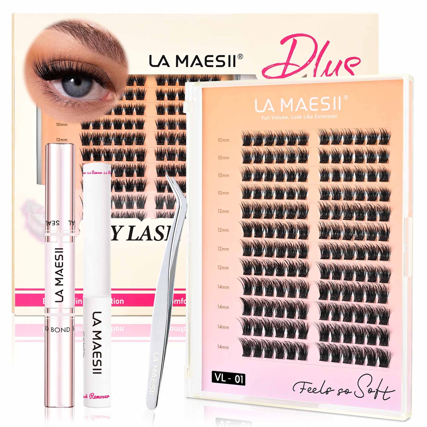 Lash Clusters Kit 144Pcs with Clusters Lash Glue Remover Applicator(01C-KitPlus)