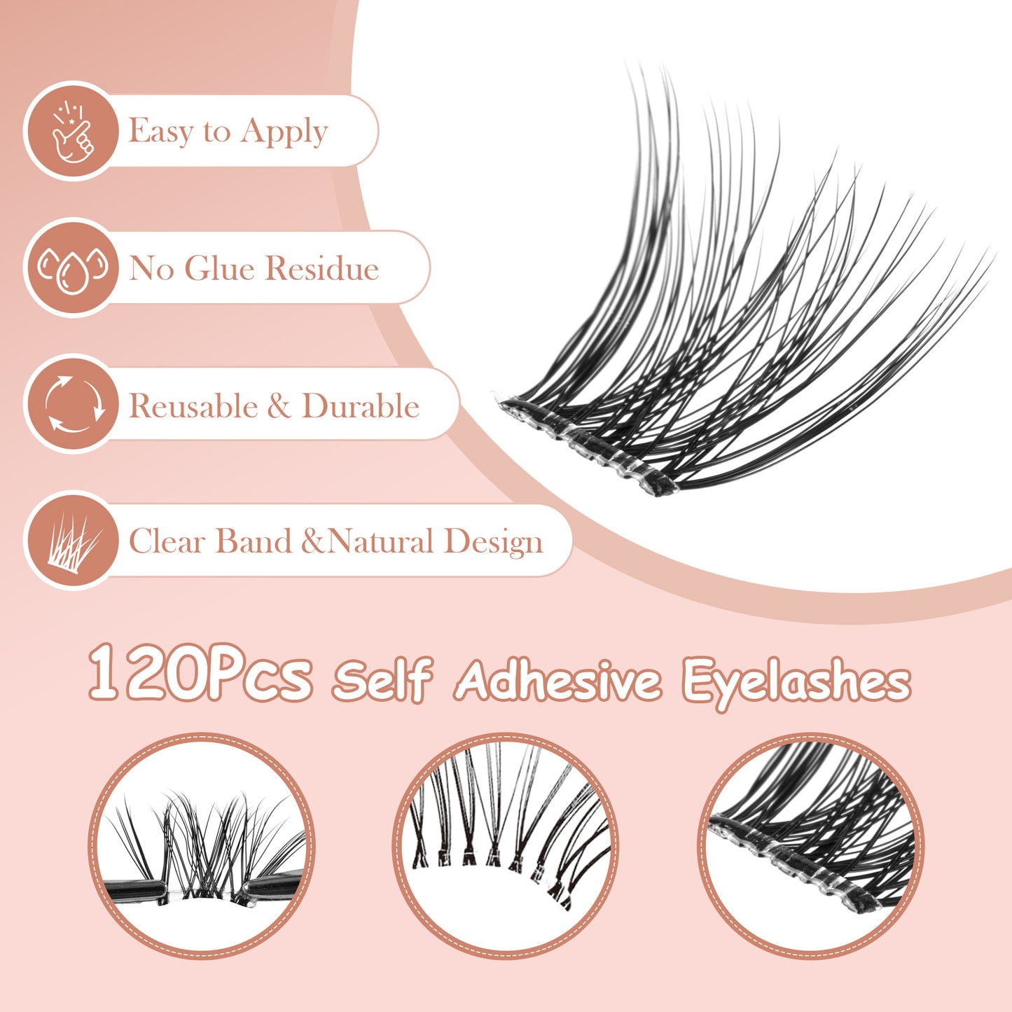Self Adhesive Eyelashes, 120Pcs Clear Band Lash Clusters (SC133)