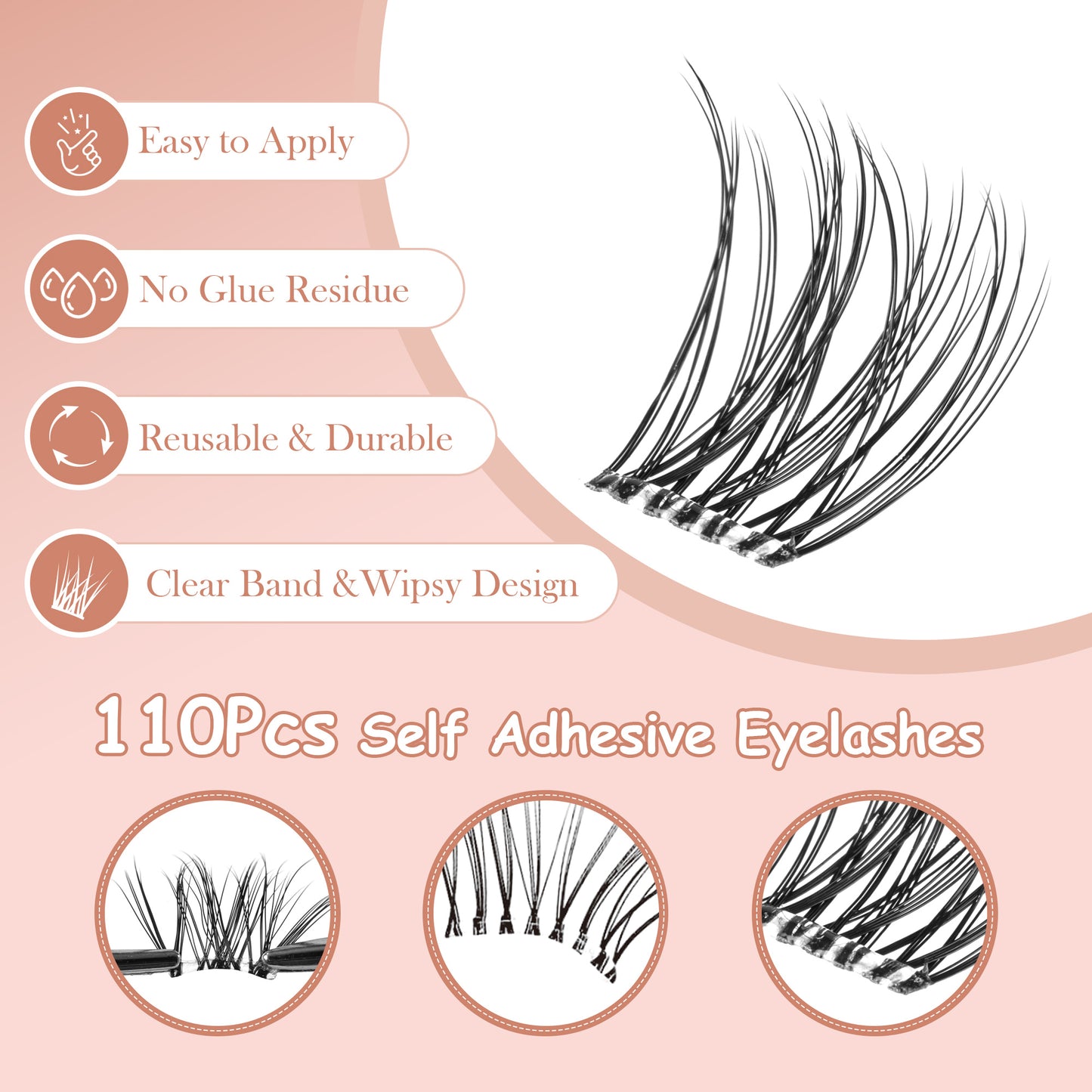 Self Adhesive Eyelashes, 112Pcs Clear Band Lash Clusters (SC15)
