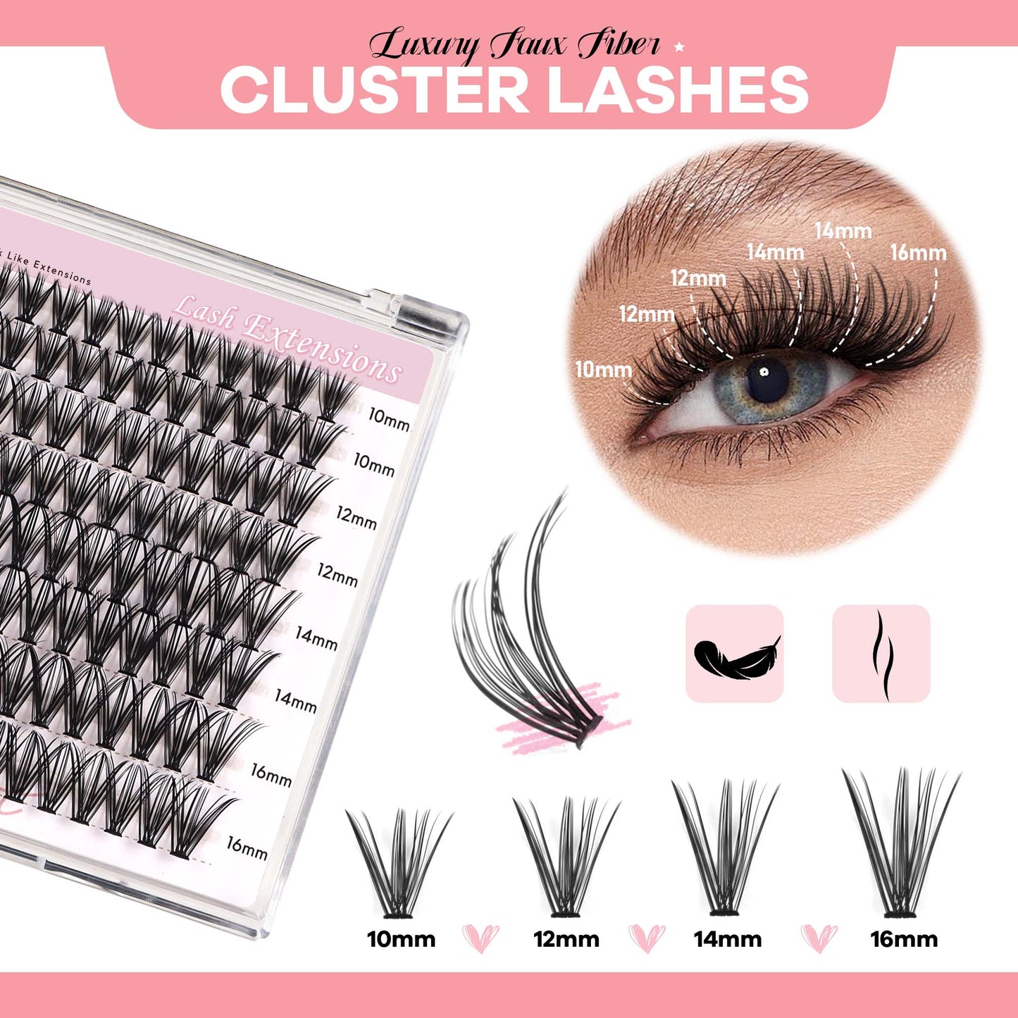 Lash Clusters 10-16mm Faux Mink Lashes Flat Band Reusable (30D)