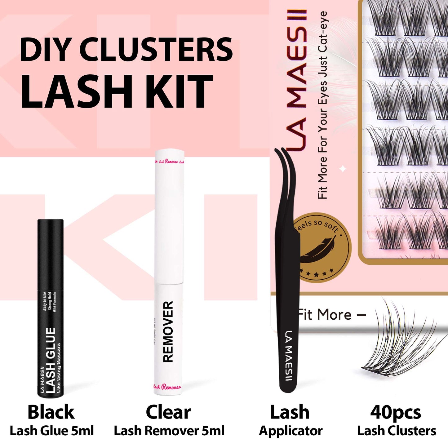 Lash Clusters Kit, with Lash Glue Remover Applicator DIY at Home(Cat Eye-D-Kit)