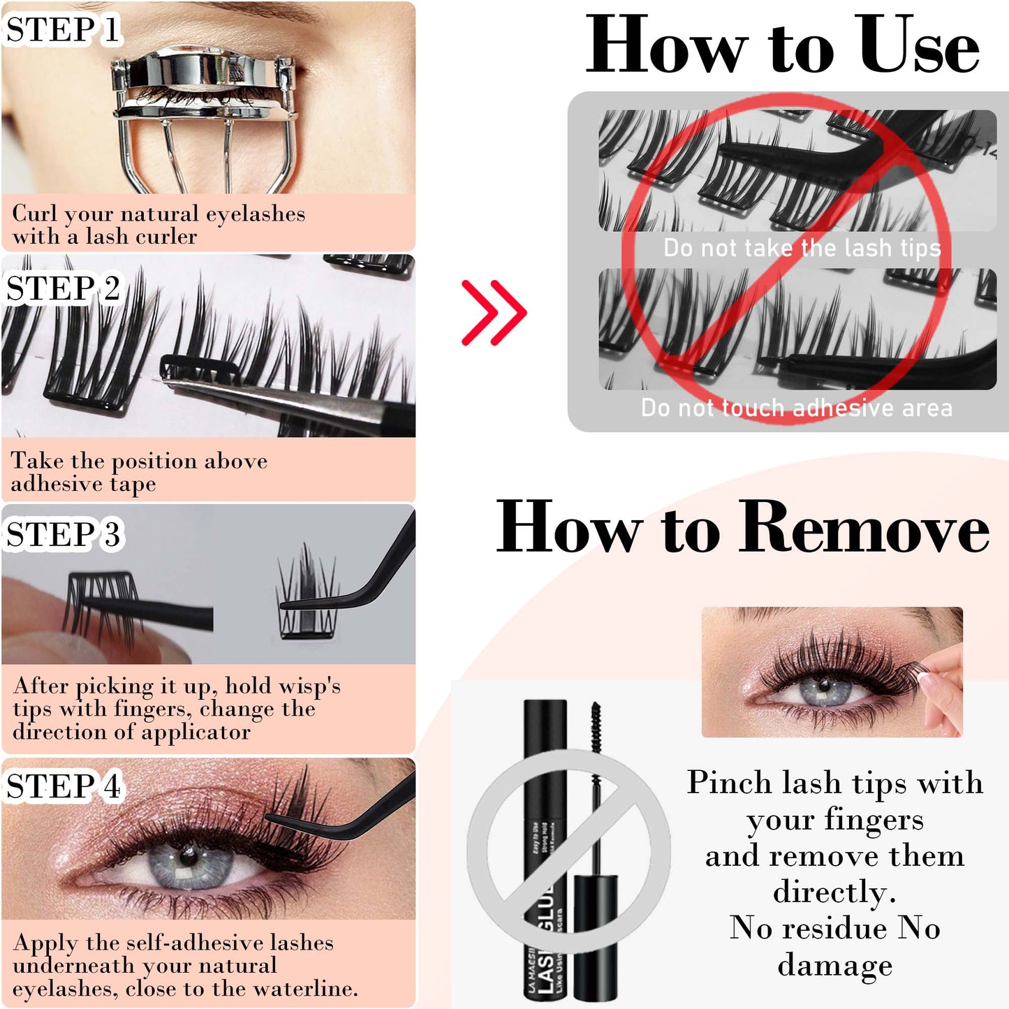 Self Adhesive Lash Clusters, Press-On Lashes (Natural Wispy)