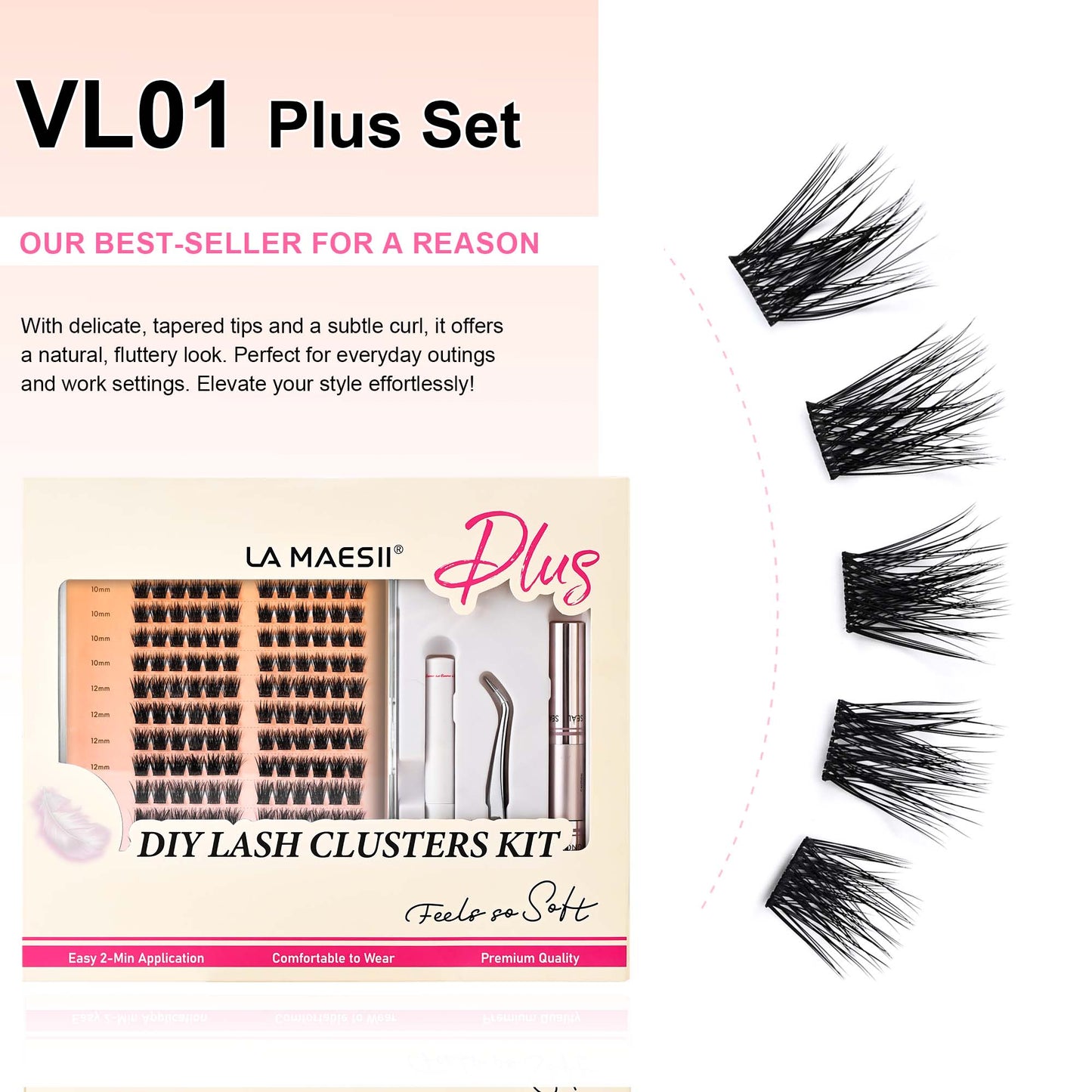 Lash Clusters Kit 144Pcs with Clusters Lash Glue Remover Applicator(01C-KitPlus)