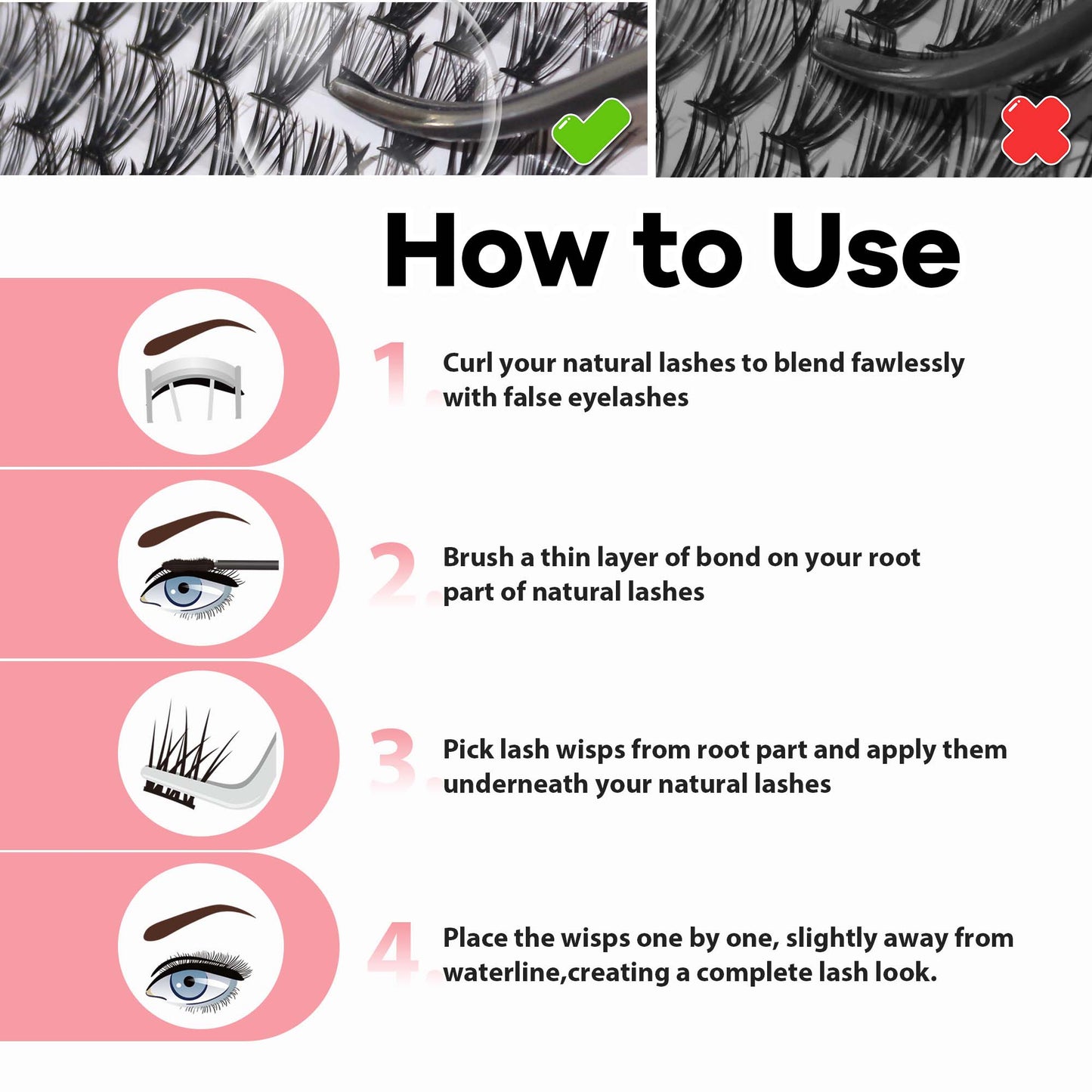 Lash Clusters 10-16mm Faux Mink Lashes Flat Band Reusable (30D)
