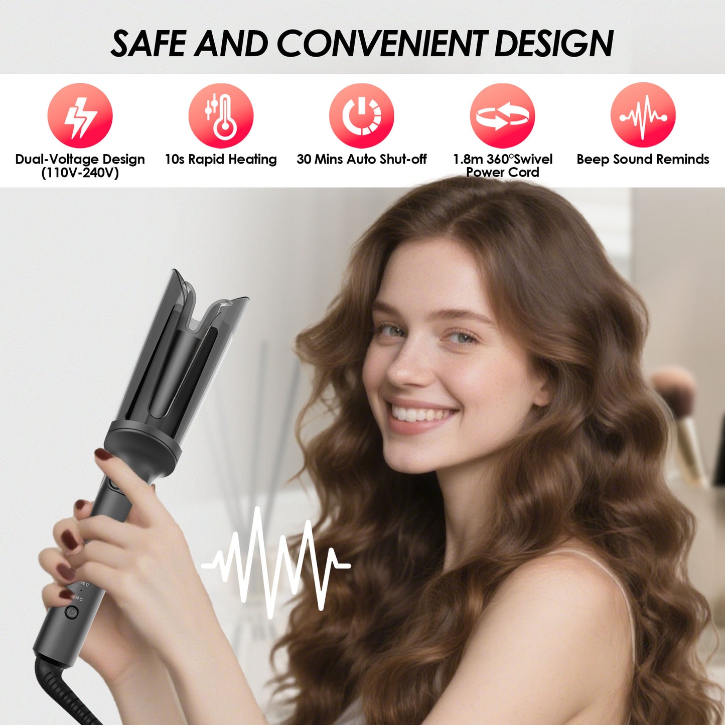 Automatic Rotating Curling Iron, 1 inch Hair Curler (Gray)