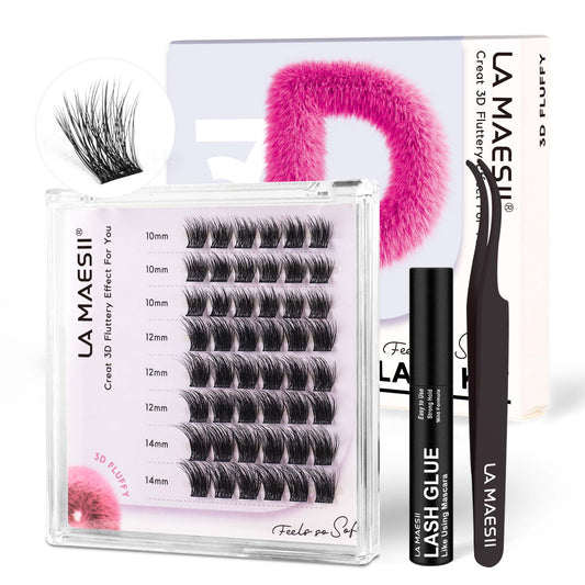 Lash Clusters Kit 10-14mm Lashes with Lash Glue & Applicator Soft Thin Band (01-Kit)