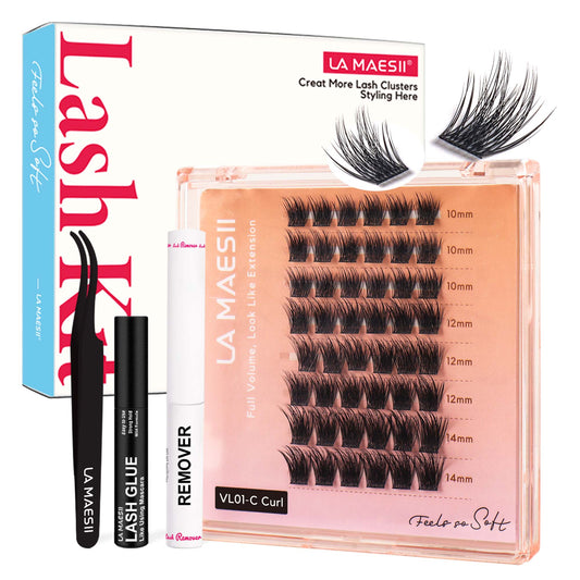 Lash Clusters Kit, False Eyelashes with Clusters Lash Glue Remover Applicator Home DIY(Volume-Kit)