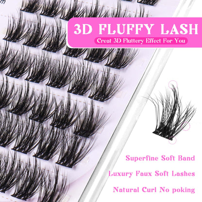 Lash Clusters Kit 10-14mm Lashes with Lash Glue & Applicator Soft Thin Band (06-Kit)