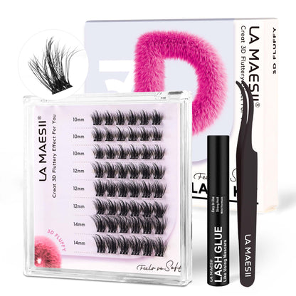 Lash Clusters Kit 10-14mm Lashes with Lash Glue & Applicator Soft Thin Band (06-Kit)