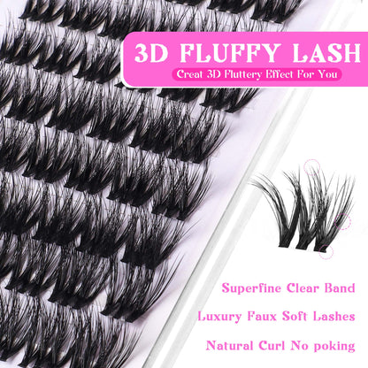 Lash Clusters Kit 10-14mm Lashes with Lash Glue & Applicator Soft Invisible Band (08-Kit)