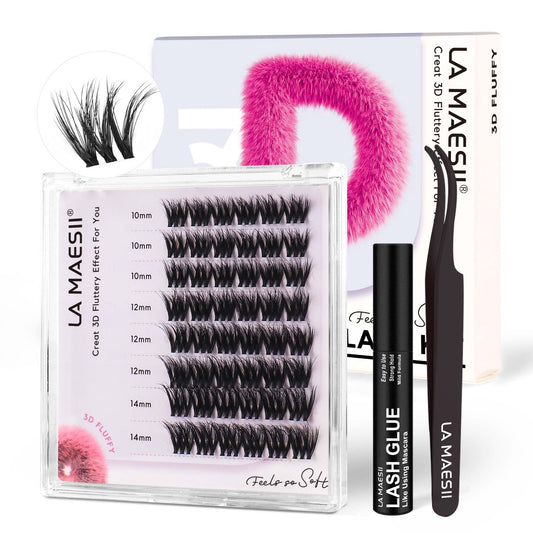 Lash Clusters Kit 10-14mm Lashes with Lash Glue & Applicator Soft Invisible Band (08-Kit)