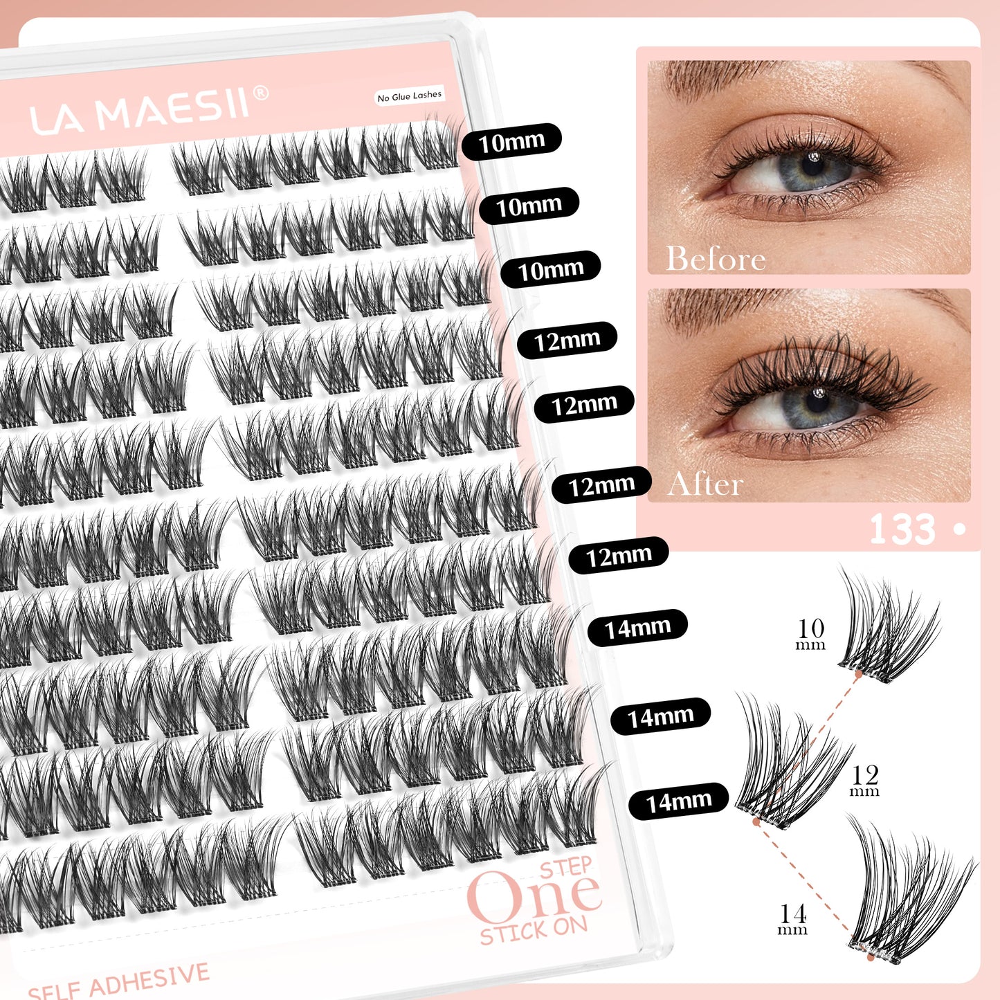 Self Adhesive Eyelashes, 120Pcs Clear Band Lash Clusters (SC133)