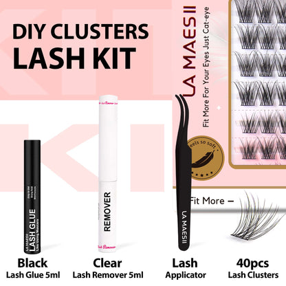 Lash Clusters Kit, with Lash Glue Remover Applicator DIY at Home(Cat Eye-Kit)