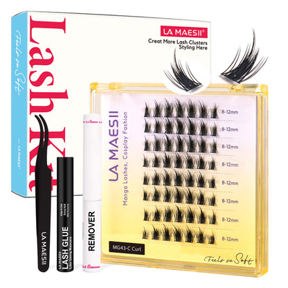 Lash Clusters Kit, with Lash Glue Remover Applicator Home DIY(Manga-Kit)