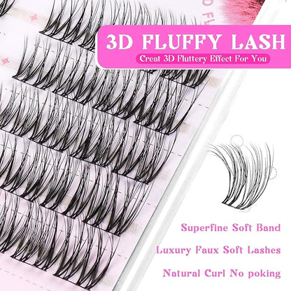 Lash Clusters Kit 10-14mm Lashes with Lash Glue & Applicator Soft Wide Band (46-Kit)