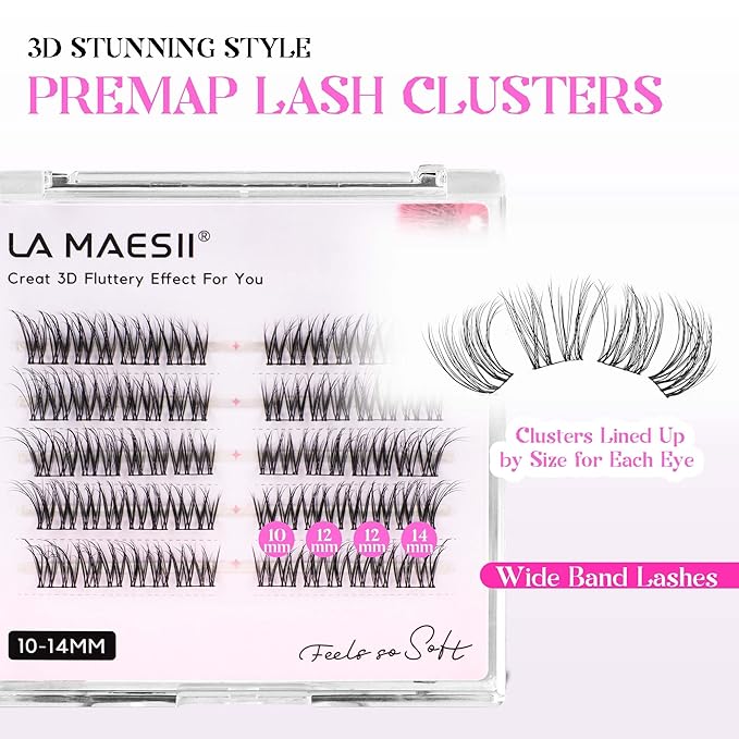 Lash Clusters Kit 10-14mm Lashes with Lash Glue & Applicator Soft Wide Band (46-Kit)