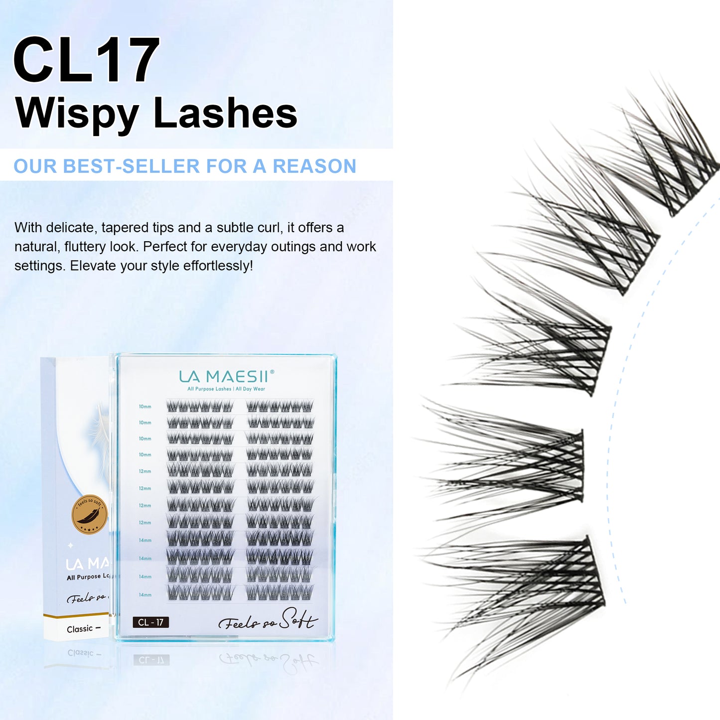 Lash Clusters 144 Clusters Super Soft & Thin Band Reusable Plus Box(17C-Plus)