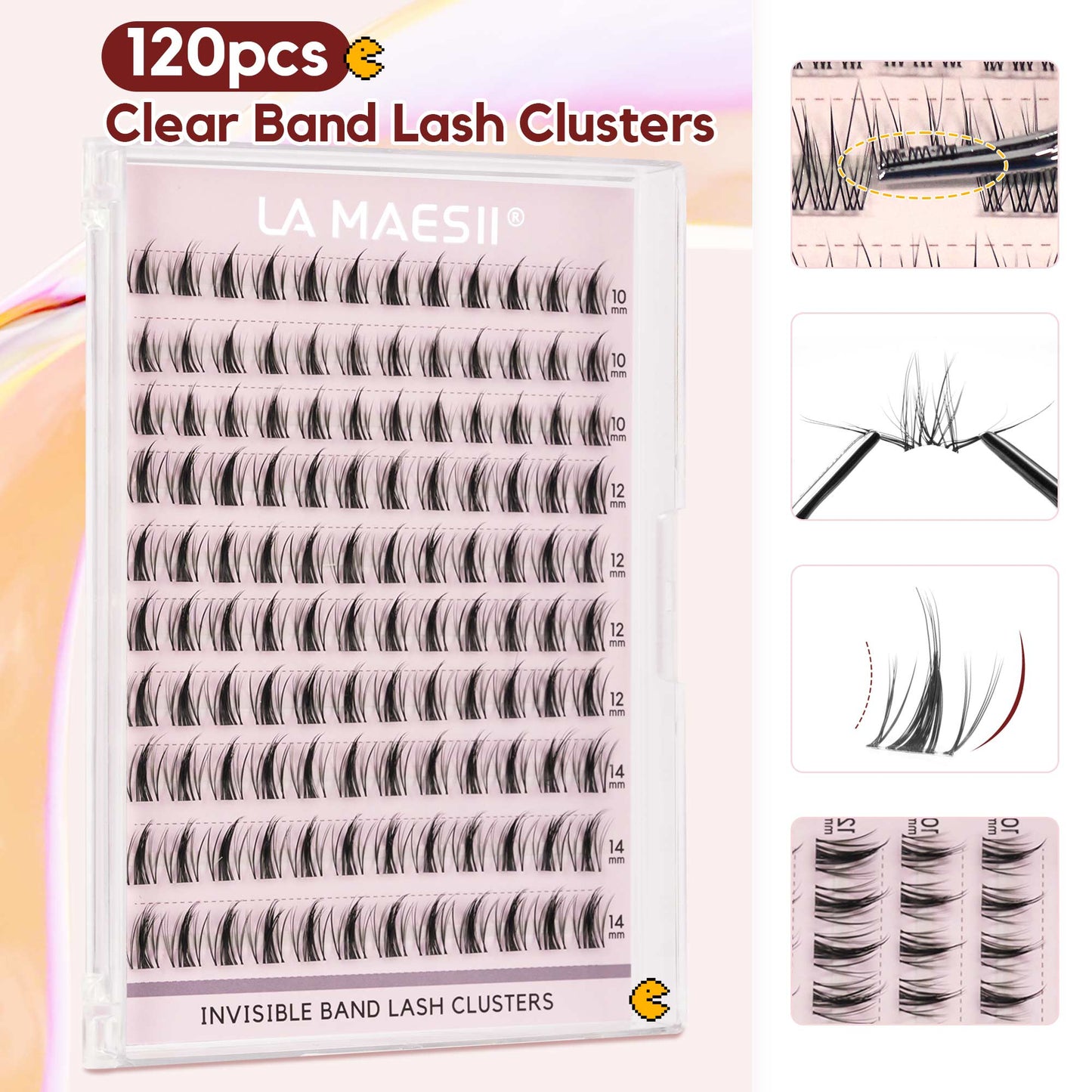 Lash Clusters 120Pcs 10-12mm Thin & Clear Band False Eyelashes(CB122)