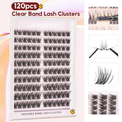 Lash Clusters 120Pcs 10-12mm Thin & Clear Band False Eyelashes(CB133)