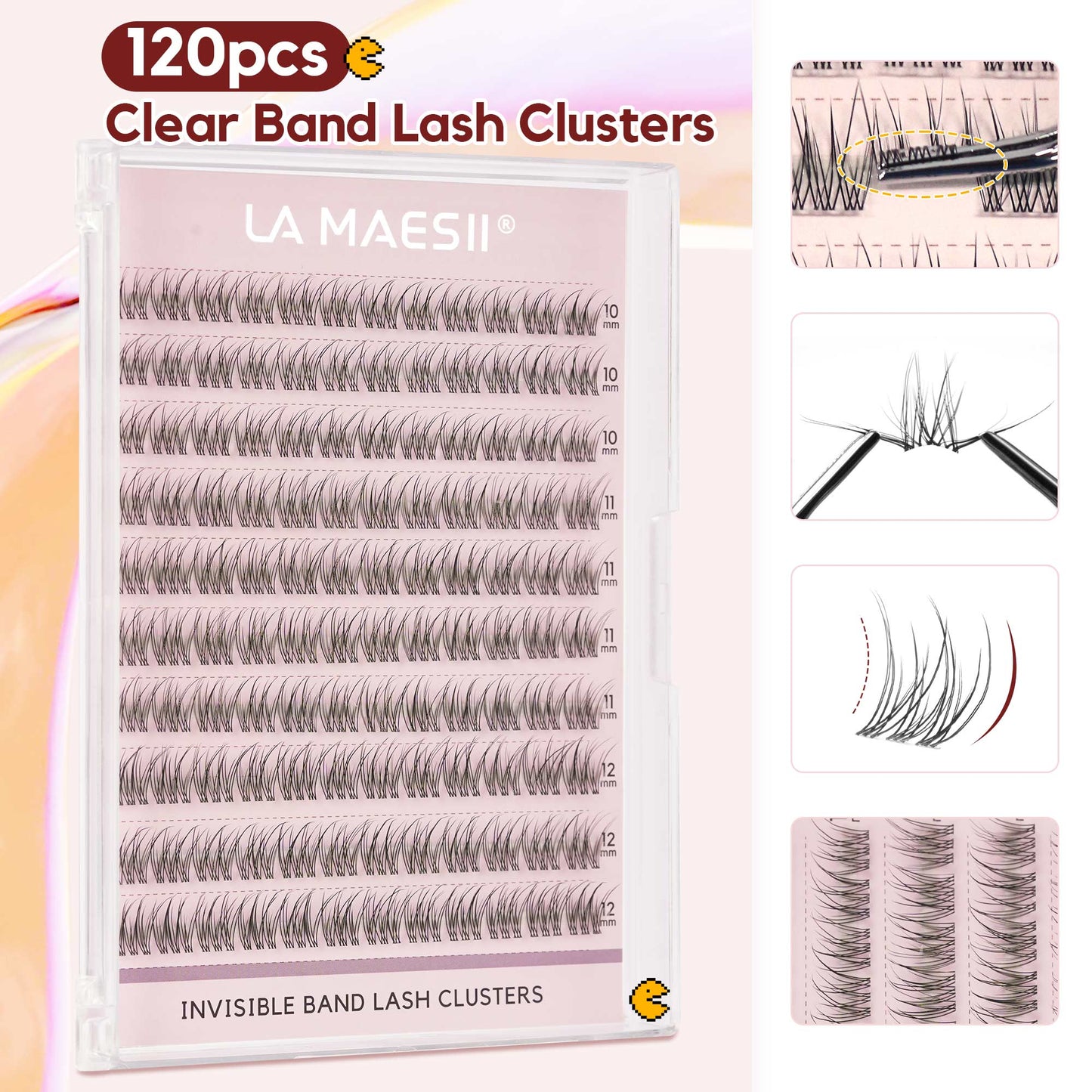 Lash Clusters 120Pcs 10-12mm Thin & Clear Band False Eyelashes(CB22)