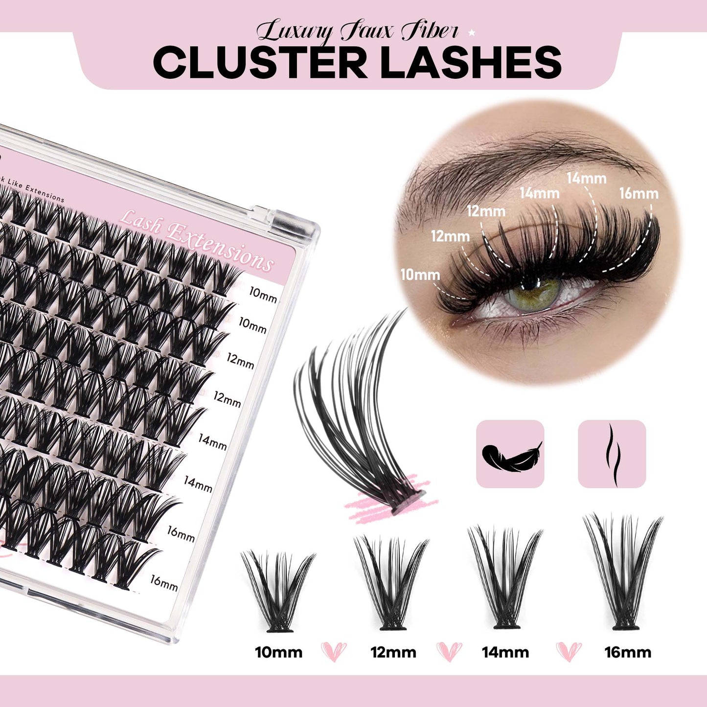 Lash Extension Kit 10-16mm Lashes with Lash Glue and Lash Applicator (50D-Kit)