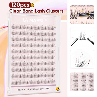 Lash Clusters 120Pcs 10-12mm Thin & Clear Band False Eyelashes(CB77)