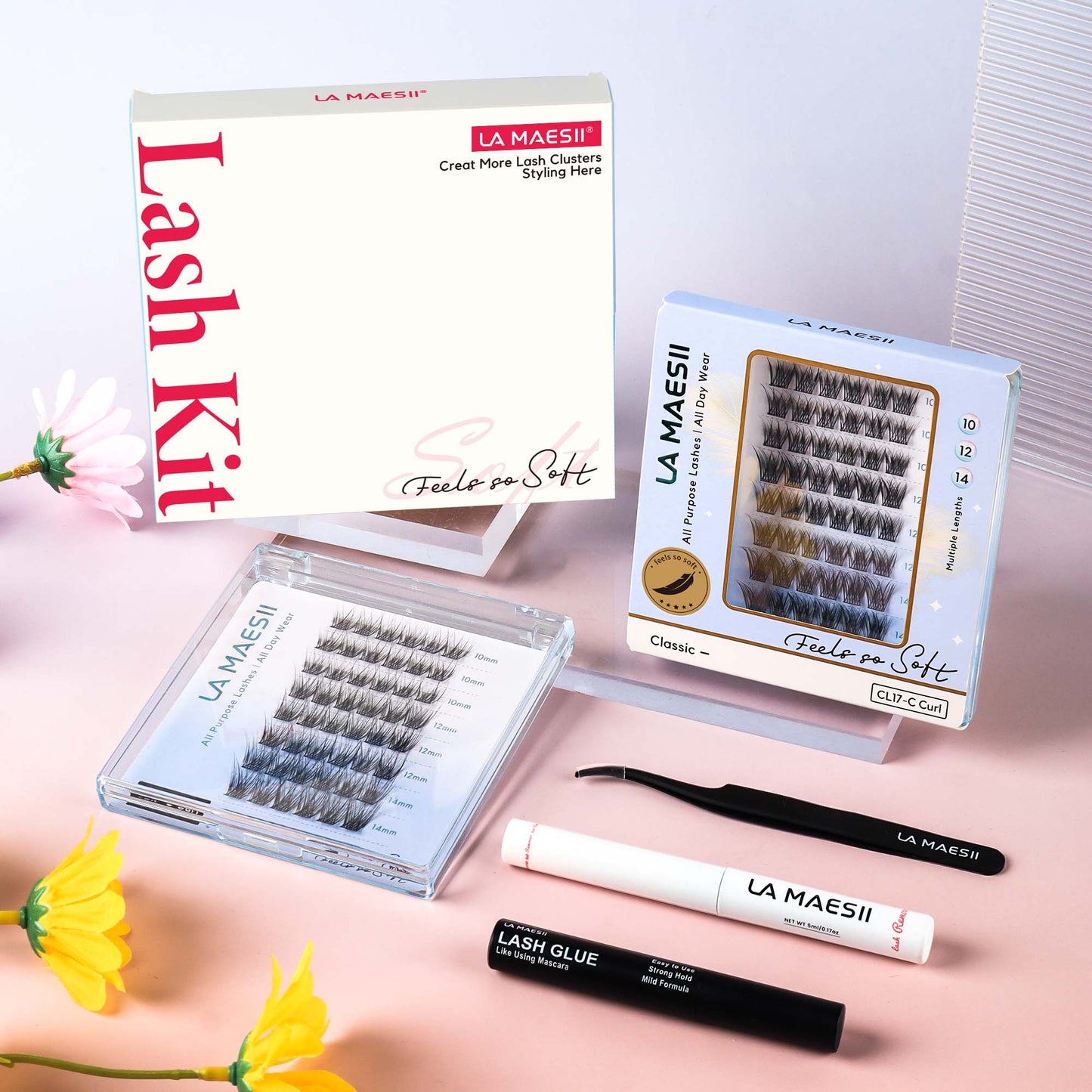 Lash Clusters Kit, with 48 Clusters Lash Glue Remover Applicator (Wispy-C-Kit)