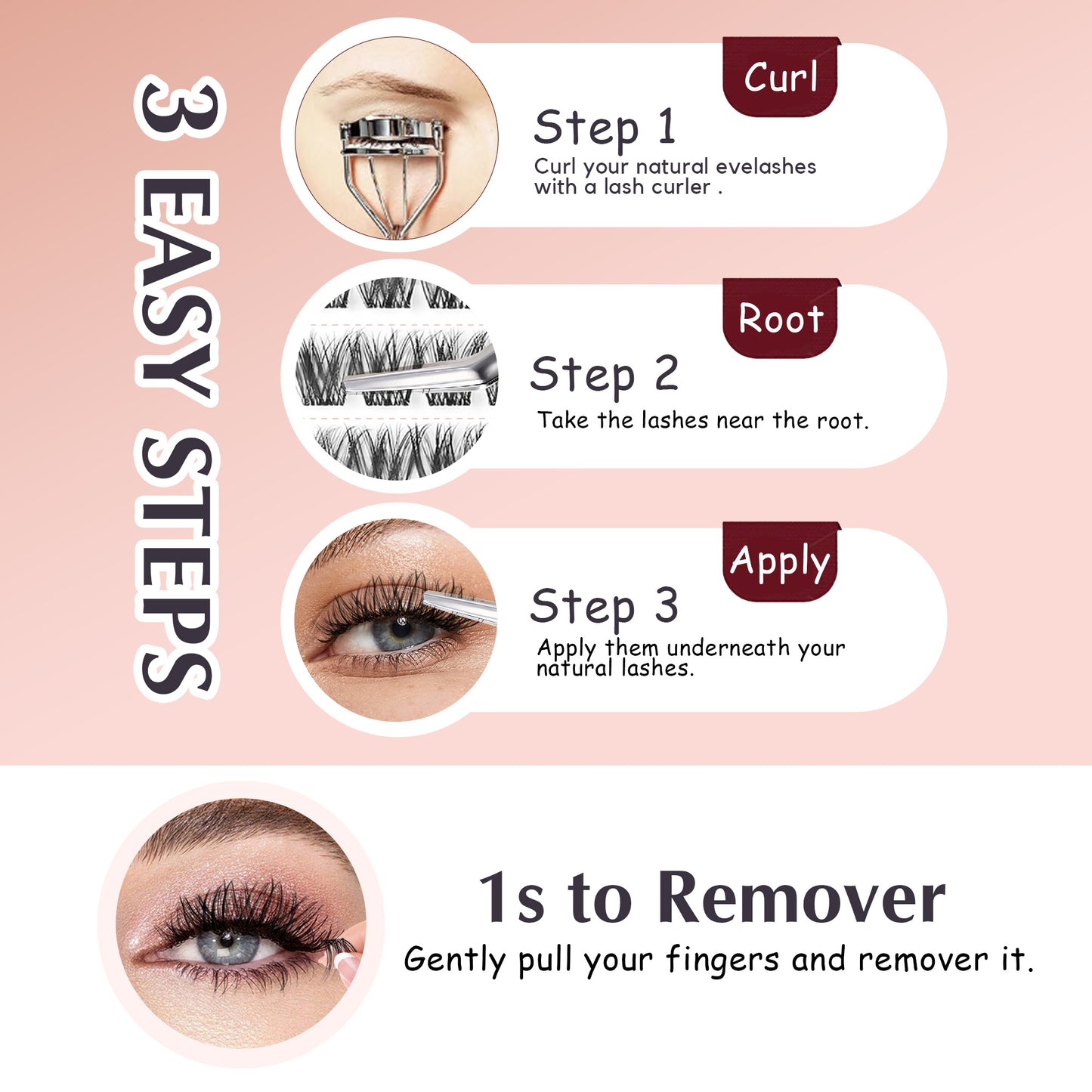 Self Adhesive Eyelashes, 120Pcs Clear Band Lash Clusters (SC133)