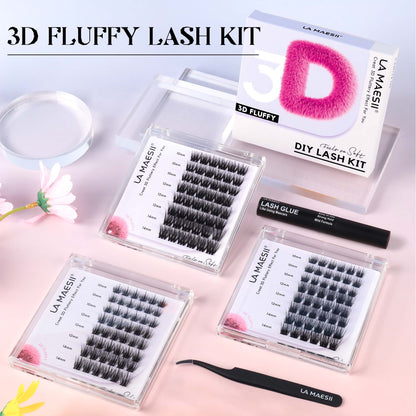 Lash Clusters Kit 10-14mm Lashes with Lash Glue & Applicator Soft Wide Band (46-Kit)