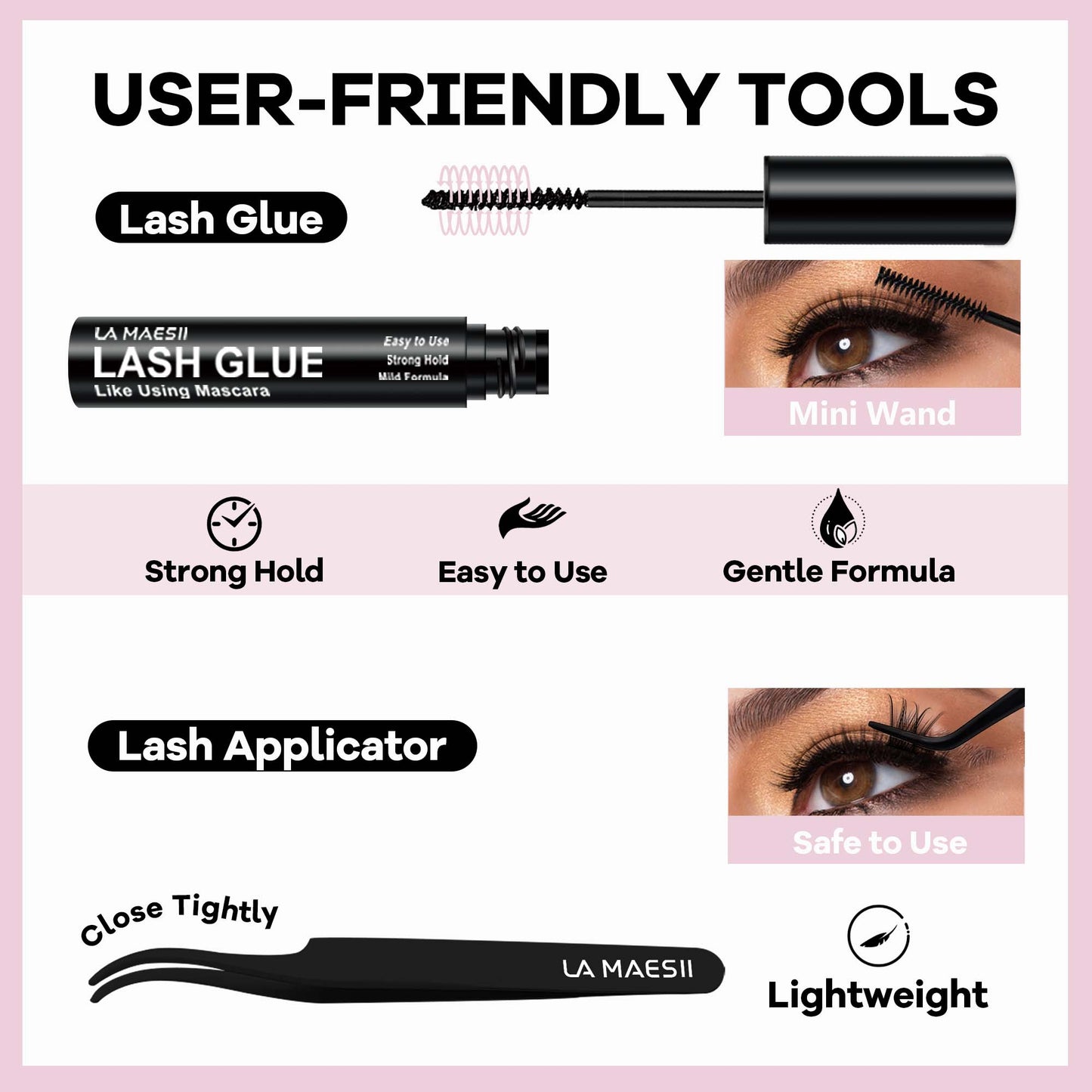 Lash Extension Kit 10-16mm Lashes with Lash Glue and Lash Applicator (50D-Kit)